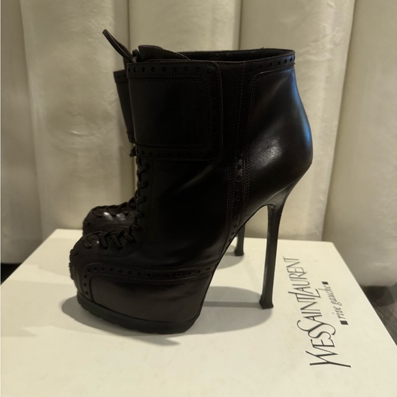Auth YSL TRIBTOO Platform Leather Heels Boots Lace Up - Picture 3 of 8